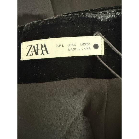 NWT Zara Soft Velvet Velour Straight Mini Skirt Zip Up Closure L Black #3823 - Picture 9 of 15